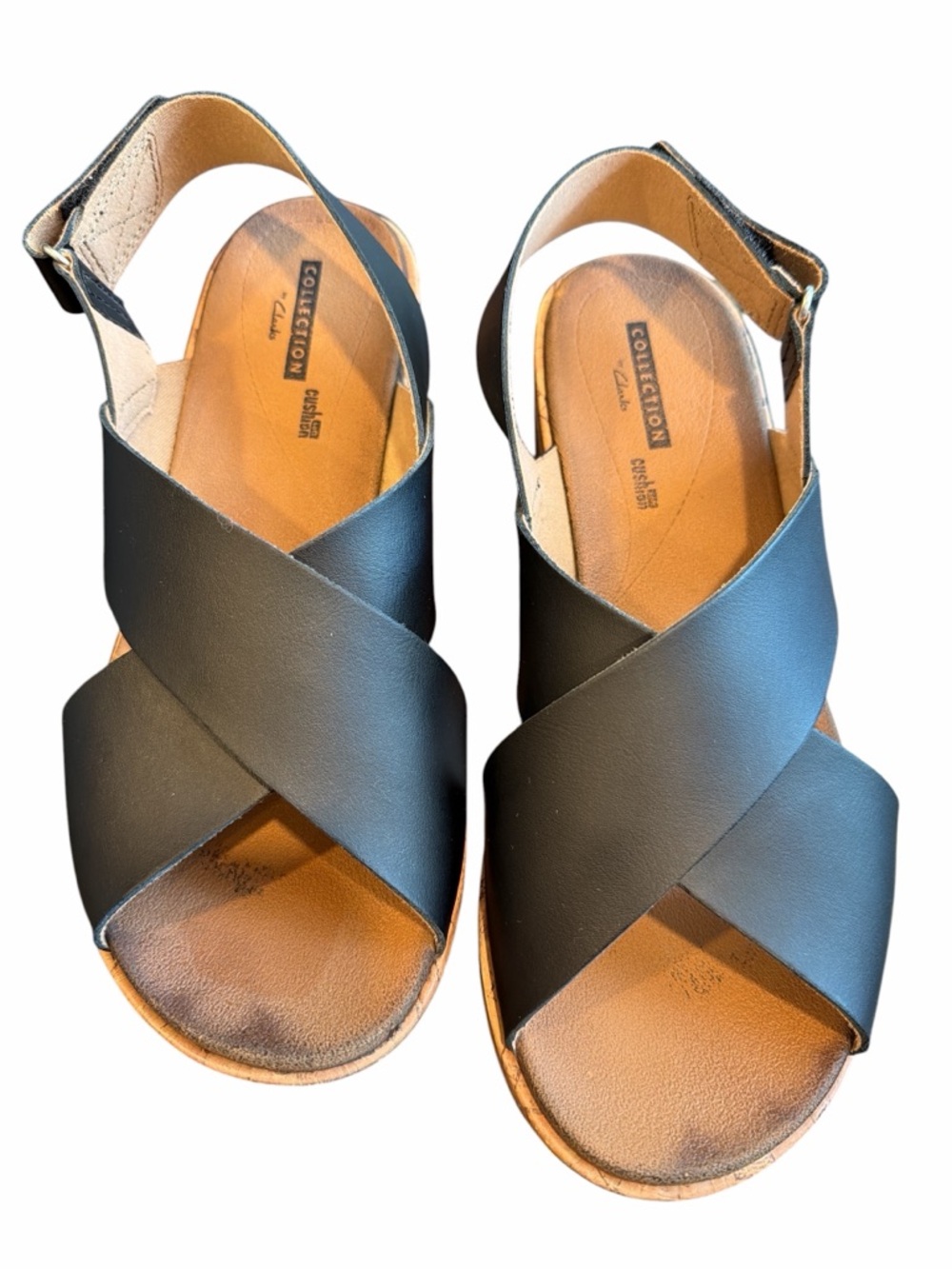 Clarks Collection Black Wedge Sandals Comfort Slingback Casual Size 7 - Picture 4 of 8
